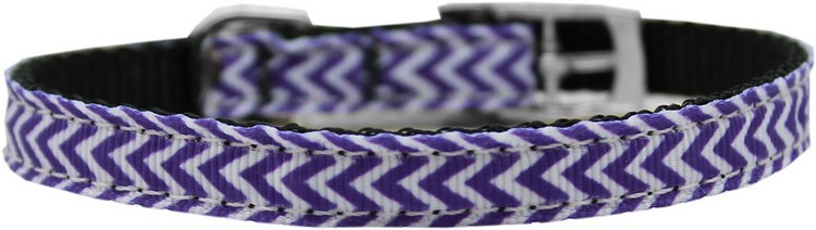 Chevrons Nylon Dog Collar with classic buckle 3/8" Purple Size 16